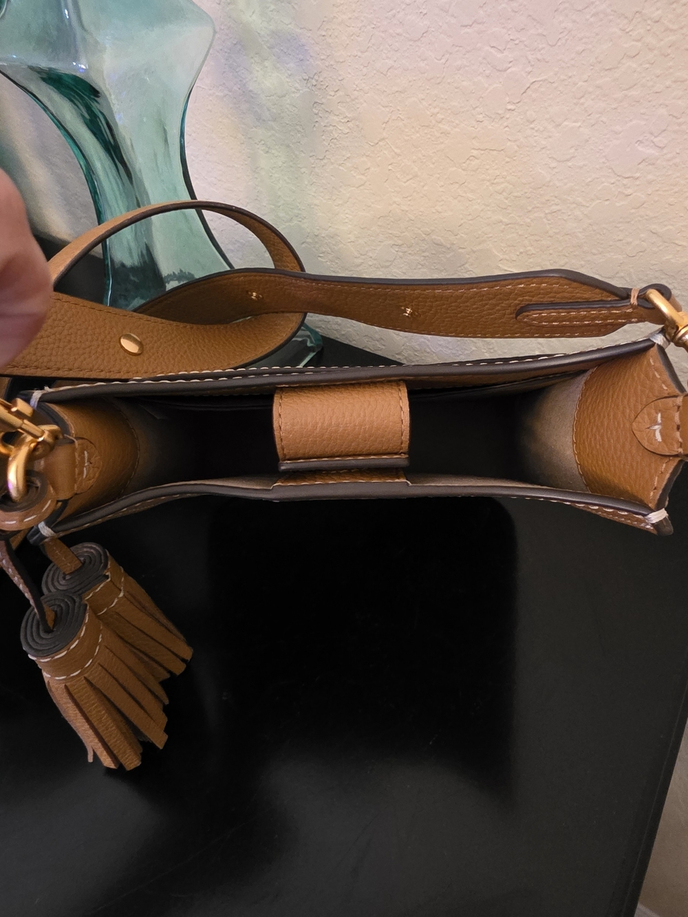 Tory Burch Thea Small Leather Saddle Bag in Caramel - Picture 6 of 11